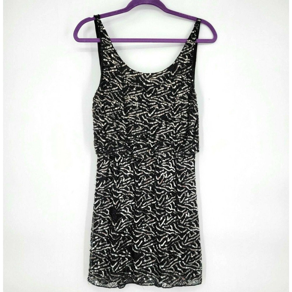 Alice & Olivia Women's Sz 2 Black Sparkle Sequin Mini Dress Drape Back